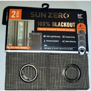 SUN ZERO 100% Blackout Panels Brown Checked Thermal Insulated Noise Reducing 84"